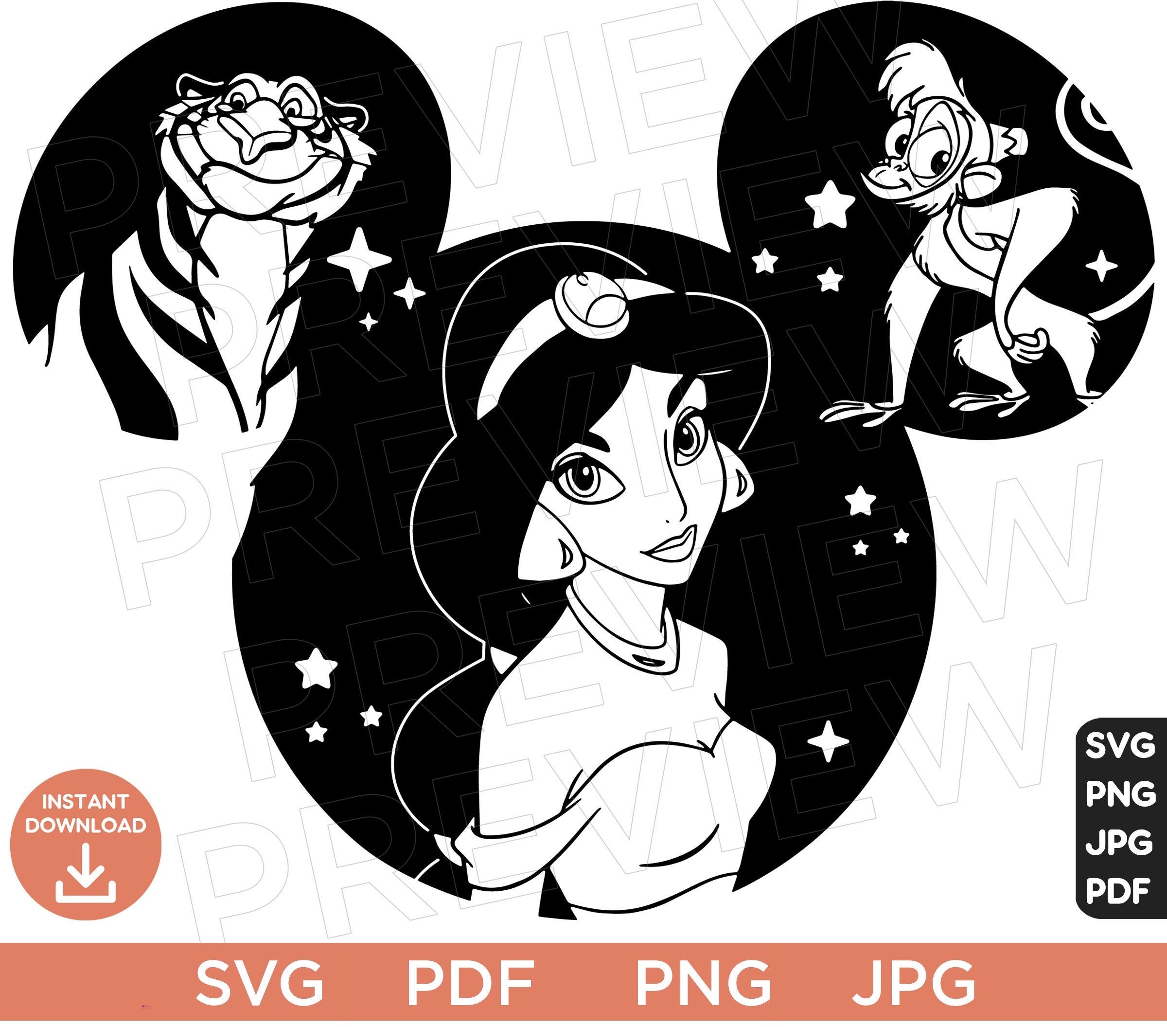 Aladdin Vector Svg Princess Jasmine SVG Rajah Tiger Svg Abu Etsy
