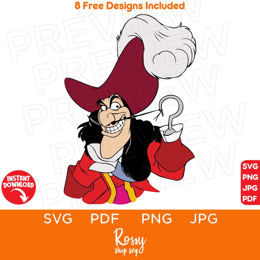 Captain Hook SVG Peter Pan SVG Disneyland Ears SVG files - Etsy España