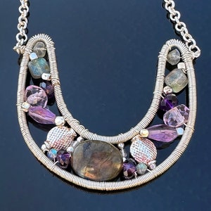 Wire wrapped horseshoe pendant necklace