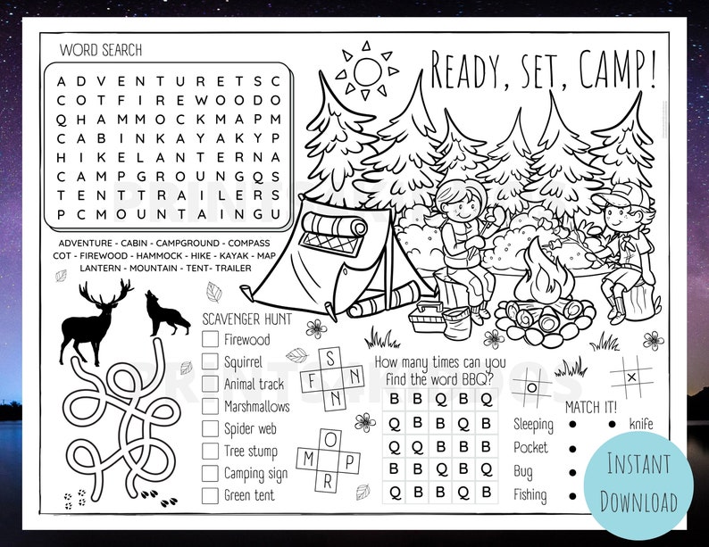 Camping, Wildlife, Camping Worksheet, Coloring and Activity Page ...