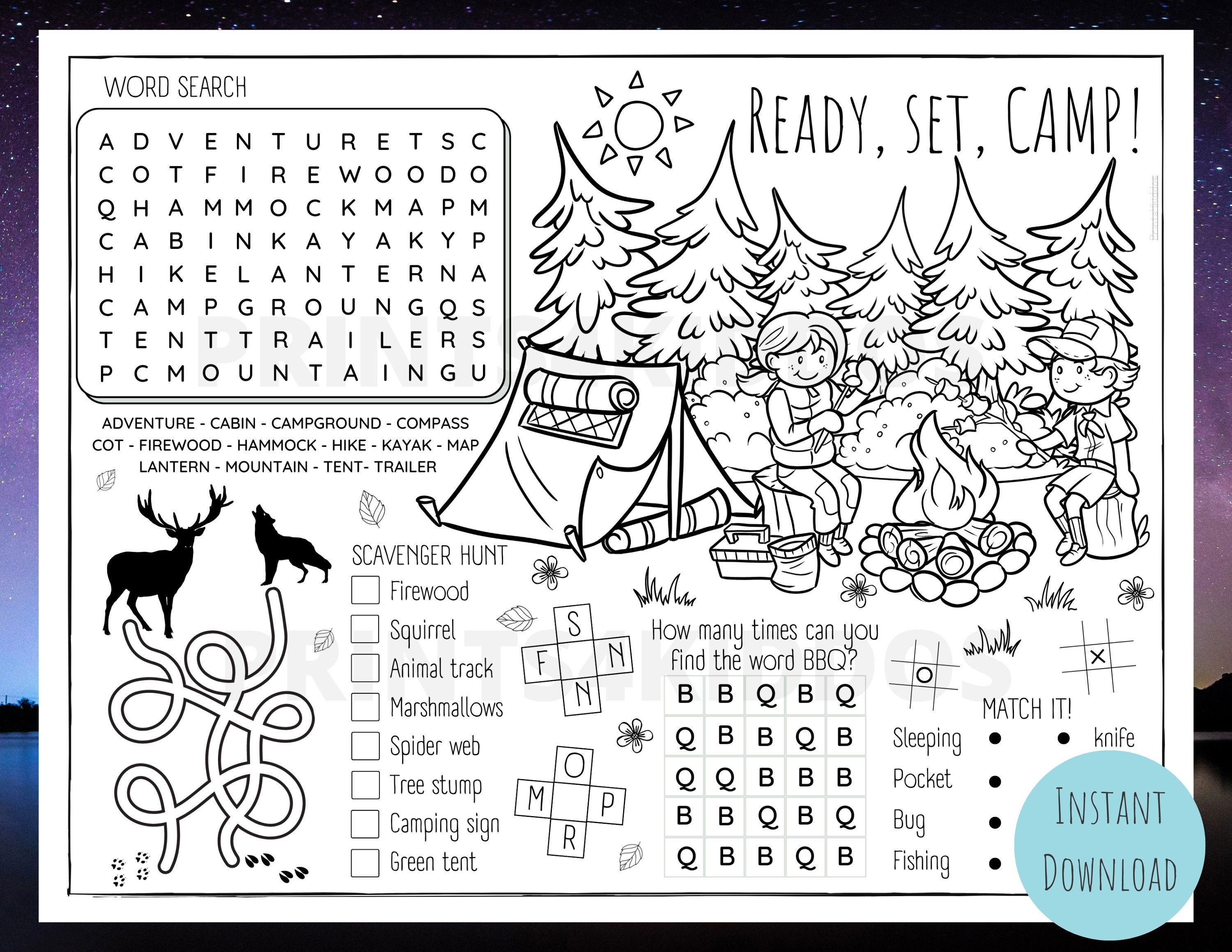 Camping Wildlife Camping Worksheet Coloring And Activity Page Coloring Placemat Party Camping Wildlife Camping Worksheet Coloring And Activity Page Coloring Placemat Party