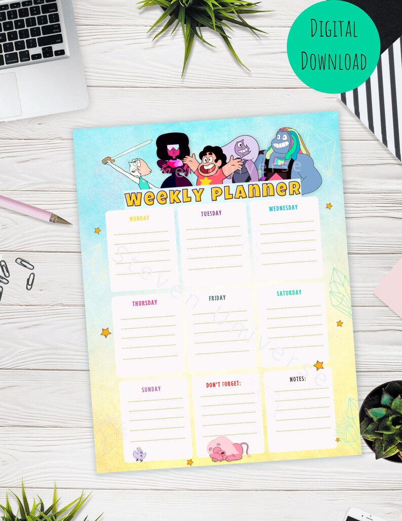 Steven Universe WEEKLY Schedule Planner Instant Download Etsy