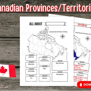 Canada, Canadian Provinces and Territories,  Worksheet, Printable, Digital, PDF, Instant Download