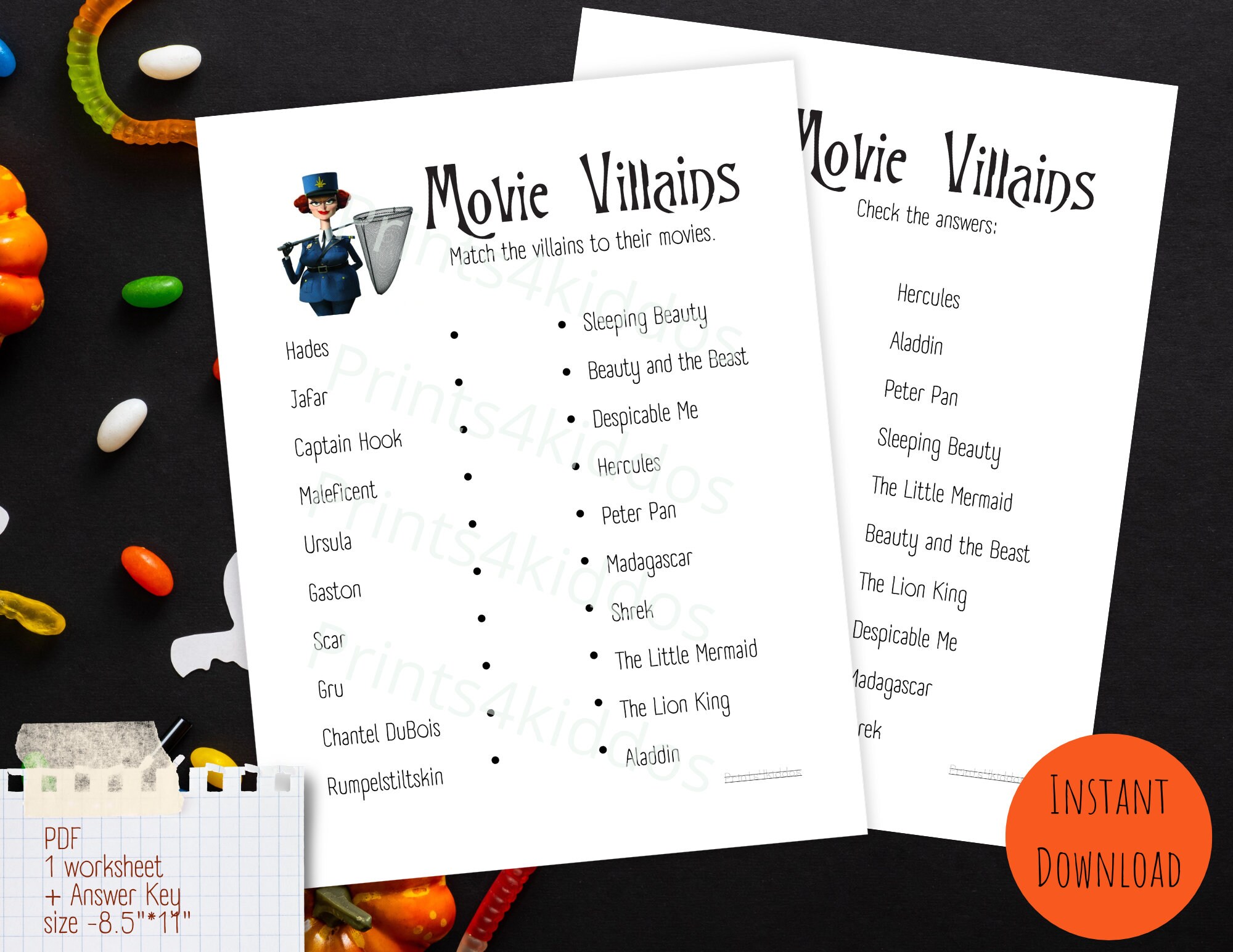 Halloween Movie Villain Game for Kids Villain Match Etsy