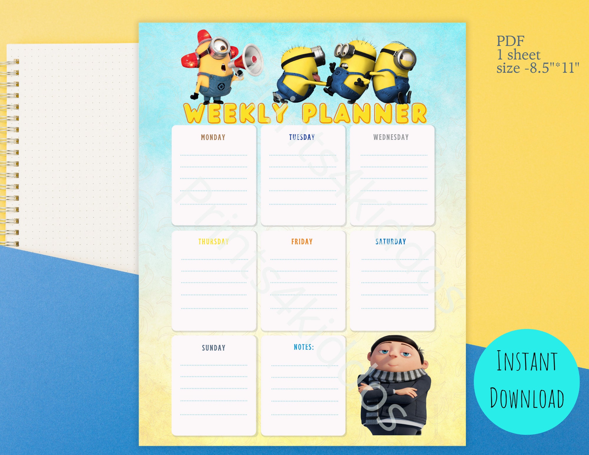 Minions Weekly Schedule Planner Kids Daily Schedule Instant Etsy