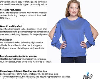 Felpa con accesso al catetere venoso centrale: Abbigliamento per dialisi, chemioterapia e infusione Blue Bell