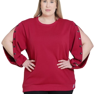 Plus Size Long Sleeve Dialysis Shirts for Women with Easy Arm Port Access - Best Gift for Dialysis Patients Ruby Red