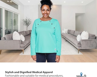 Chemo Port Access Shirt: Long Sleeve, Ceramic Green, Chemo-Patient Gift