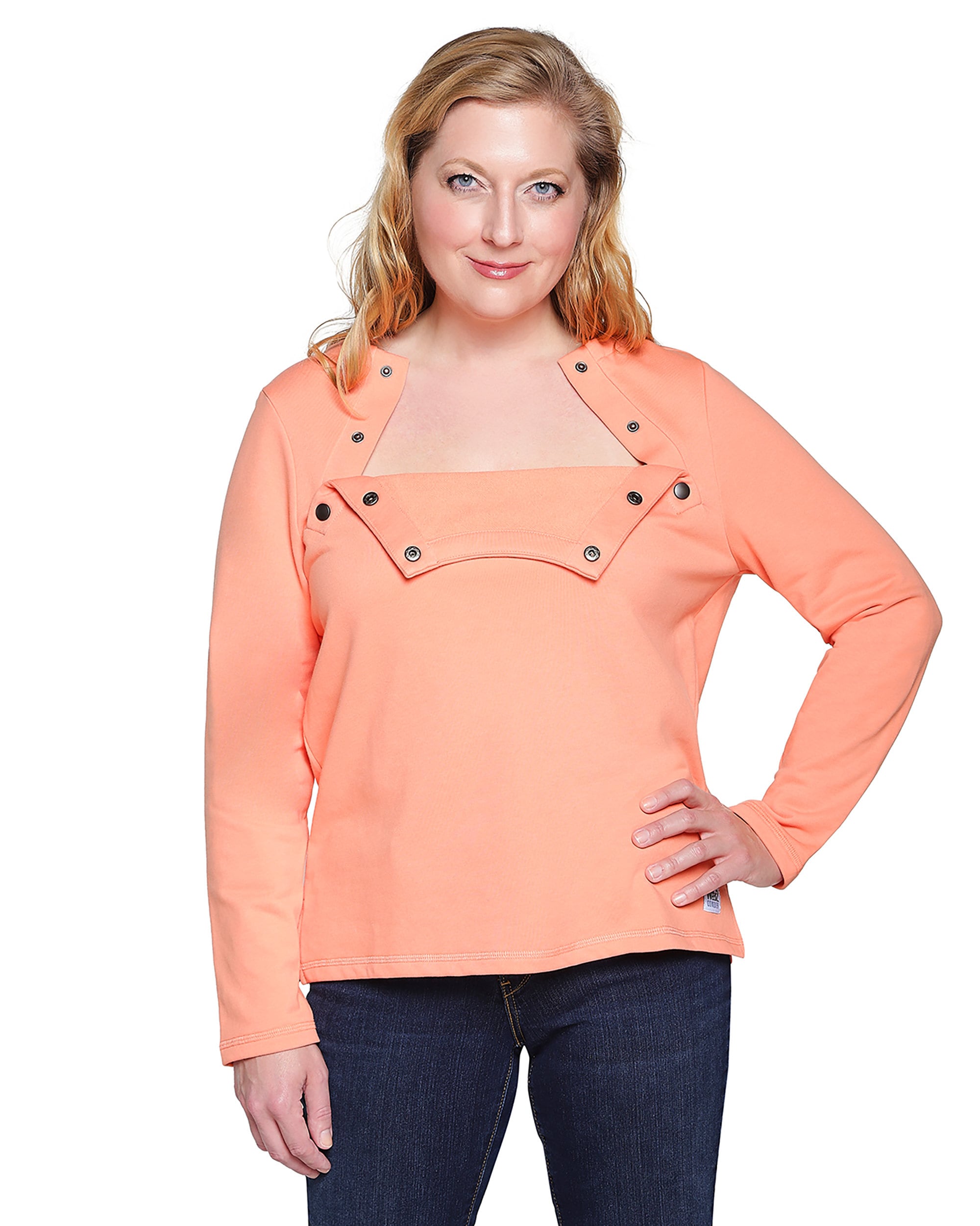 Longsleeve Chemo Shirt for Women, Chest Port Access. Perfect Chemopatient Gift Sunkist Coral