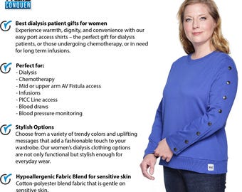 Camiseta para mujer con acceso a puerto de diálisis / Top para línea PICC, quimioterapia e infusión intravenosa, color azul marino
