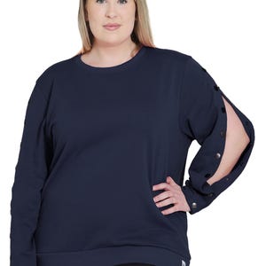 Plus Size Long Sleeve Dialysis Shirts for Women with Easy Arm Port Access - Best Gift for Dialysis Patients Navy