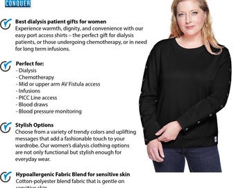 Camiseta de mujer para acceso a puerto de diálisis / Top negro para línea PICC, quimioterapia e infusión intravenosa