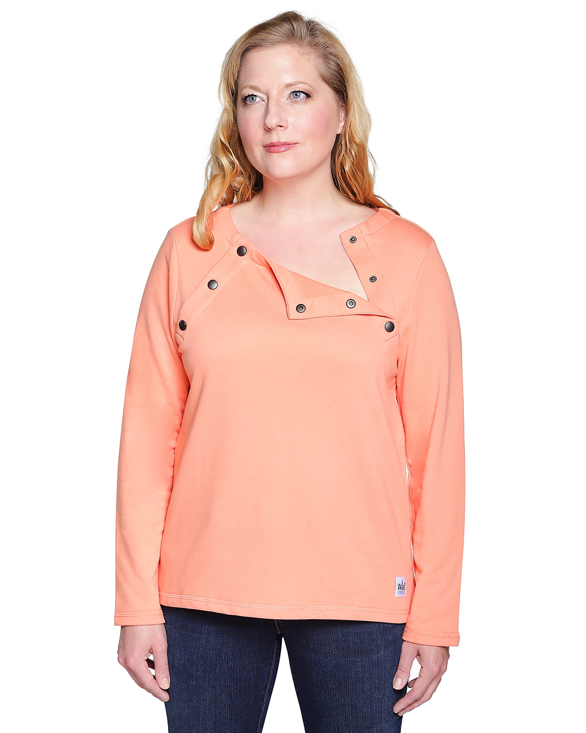 Longsleeve Chemo Shirt for Women, Chest Port Access. Perfect Chemopatient Gift Sunkist Coral