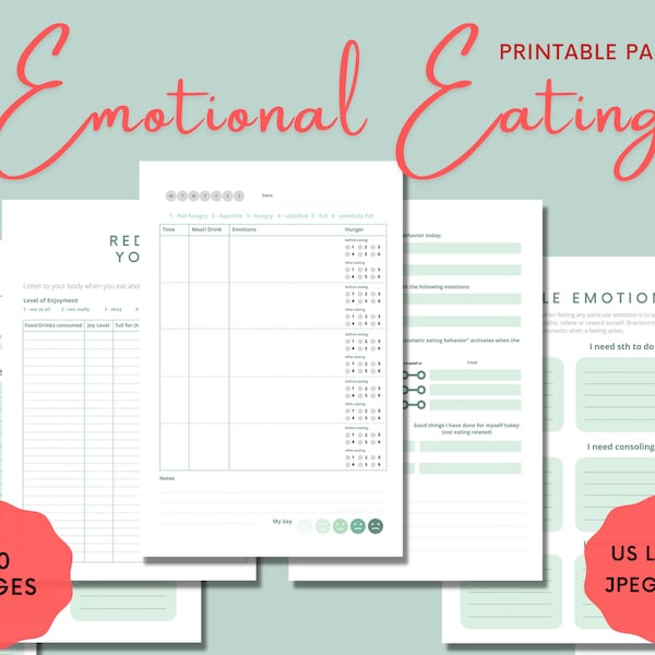 Emotional Eating Journal: Emotional Eat Tracker /Printable Pages / Food + Mood Journal