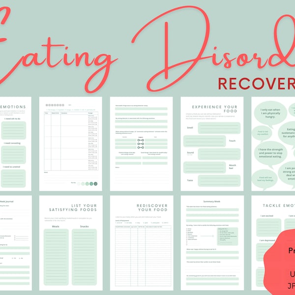 Eat Disorder Recovery Journal/ Recover from your Eating Disorder with printable guided pages/ worksheets