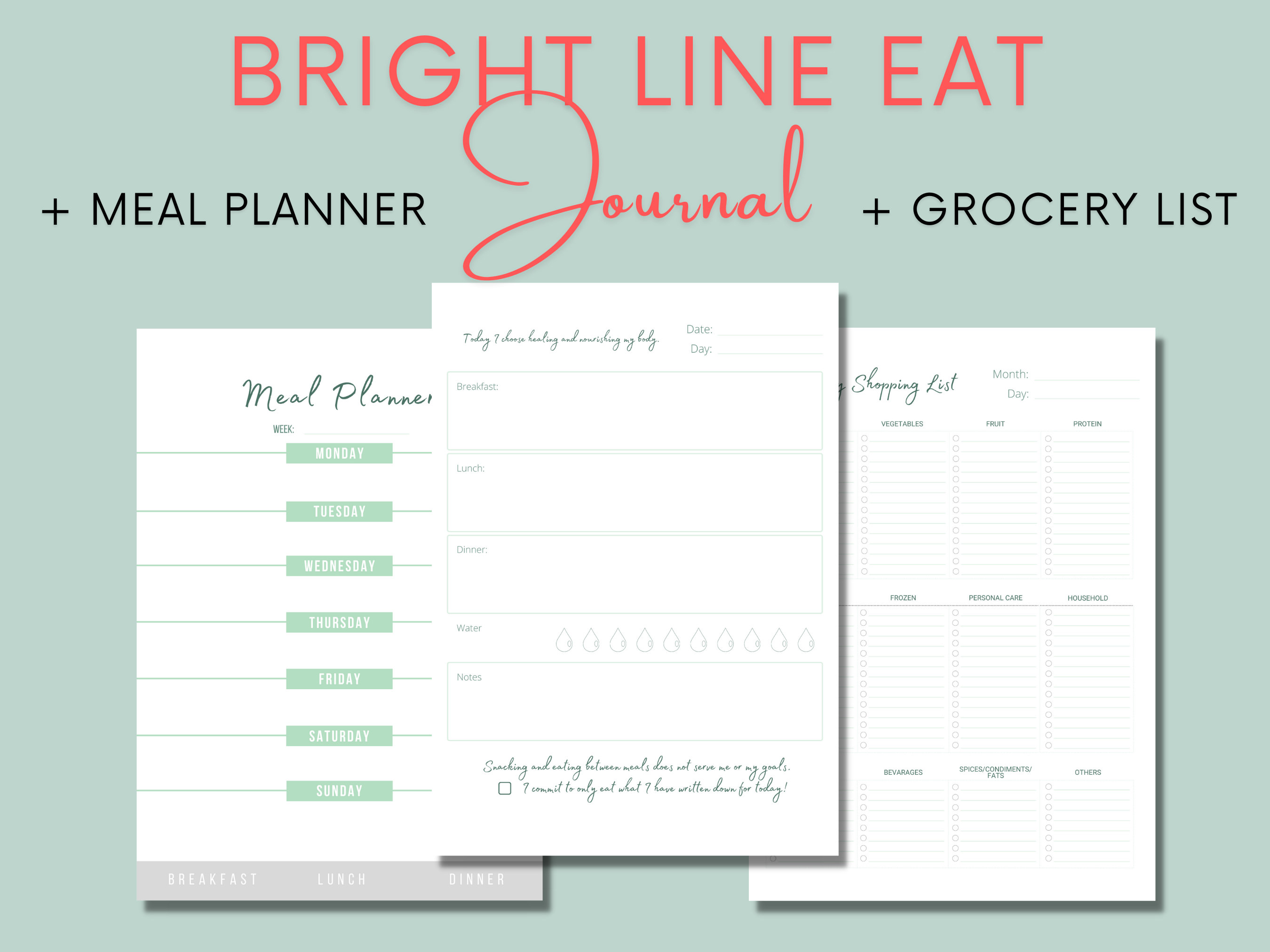 Bright Line Eating Journal printable Pages Grocery | Etsy