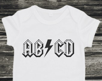 AB/CD Baby Bodysuit, ACDC Onesie, Rock n Roll Baby Gift, Band Baby Shower Gift, Classic Rock Infant