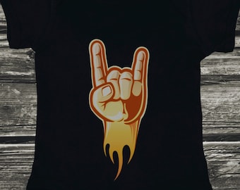 Body niemowlęce z napisem „Rock Sign Heavy Metal”, body niemowlęce z napisem „Ręka w ruch”, prezent na baby shower w stylu rock and rolla, punkowe niemowlę, rocker baby