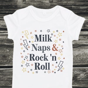 Milk Naps & Rock &#39;n Roll Bodysuit, Punk Baby, Rock and Roll Baby, Funny Baby Gift, Heavy Metal Baby, Goth Baby, Urban Baby, Handmade Baby