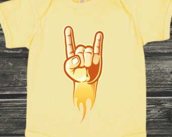 Body niemowlęce z napisem „Rock Sign Heavy Metal”, body niemowlęce z napisem „Ręka w ruch”, prezent na baby shower w stylu rock and rolla, punkowe niemowlę, rocker baby
