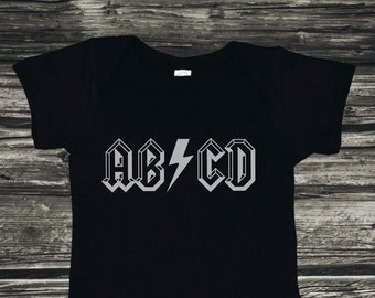 AB/CD Baby Bodysuit, ACDC Onesie, Rock n Roll Baby Gift, Band Baby Shower Gift, Classic Rock Infant