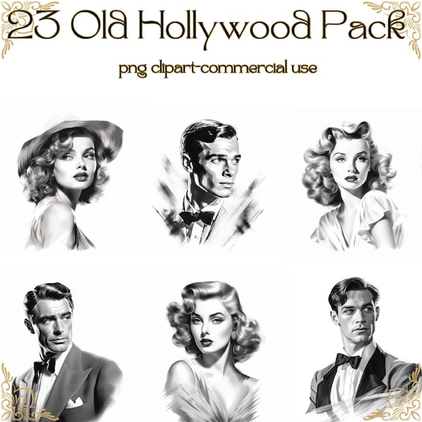 23 Pack Old Hollywood N&B /CLIPART/TÉLÉCHARGEMENT NUMÉRIQUE