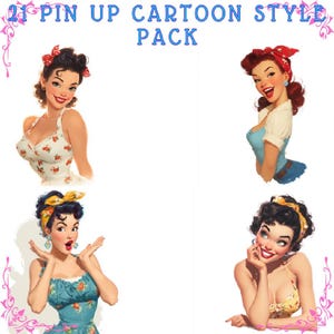21 PNGs | Cartoon Pin-Up Girls | Transparenter Hintergrund | Sofortiger Download