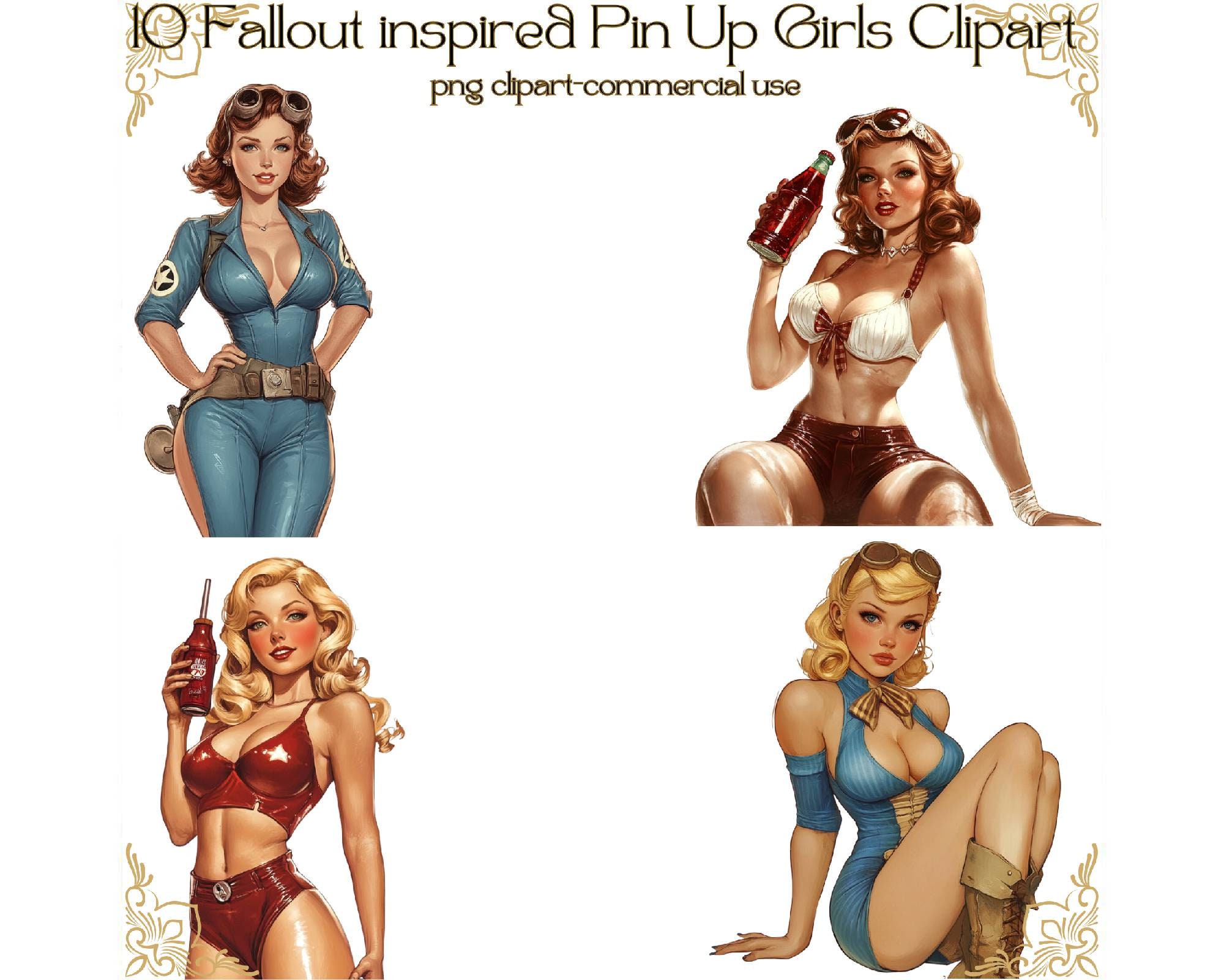 10 Fallout Inspired Pin ups Pack /CLIPART/DIGITAL DOWNLOAD