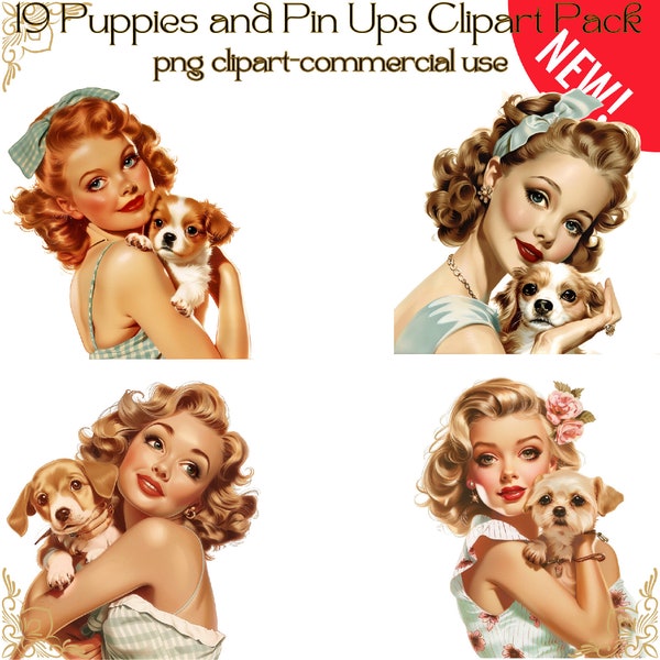 19 Puppies and Pin Up girls Clipart/CLIPART/DIGITAL DOWNLOAD/stickers