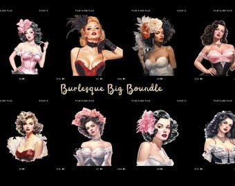 Burlesque Clipart Bundle PNG | 50s Pin Up Digital Download | Moulin Rouge Vintage Art | Commercial Use | Scrapbook Junk Journal POD