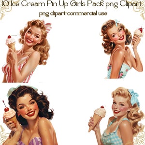 Pacote de 10 meninas Pin Up de sorvete png //CLIPART/DIGITAL DOWNLOAD