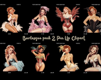 Burlesque Pin Up Girls Clipart PNG Bundle | 25 Retro Vintage Pinup | Digital Download Commercial Use | Stickers POD Sublimation T-Shirt
