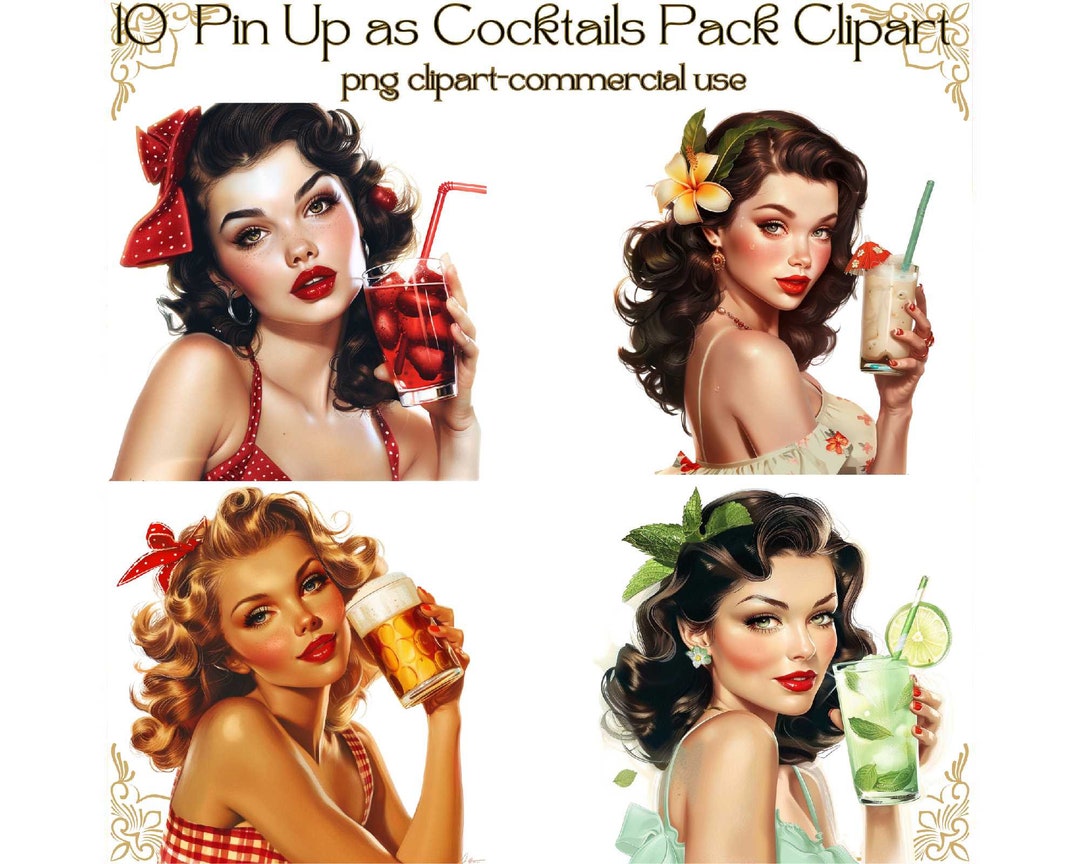 10 Beautiful Pin up as Cocktails Pack /CLIPART/DIGITAL DOWNLOAD - Etsy