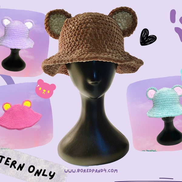 Crochet pattern Crochet bear bucket hat chunky yarn fluffy cute gift kawaii crochet pattern beginner friendly