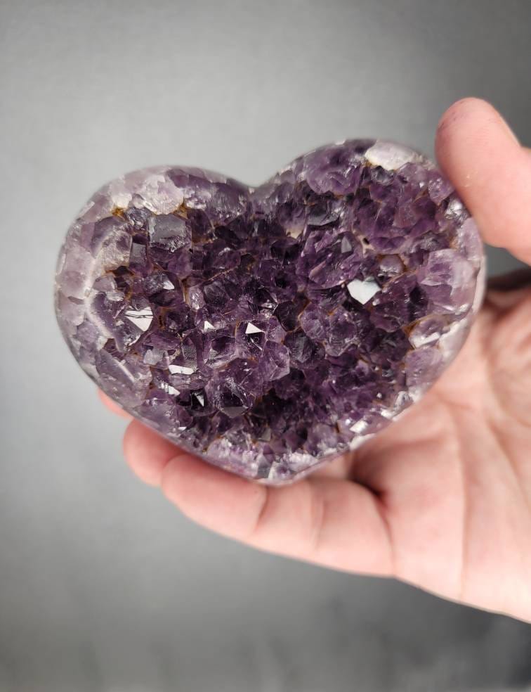 Unusual Mossy Toned with Hints of Lavender Rainbow Amethyst Druzy Geode Heart Crystal