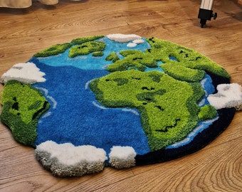 Handmade rug, Planets, Multiple Sizes, 3D curved design, Room Aesthetic , Living Room, Bedroom, Kids Room, Funny, Cute carped, Earth