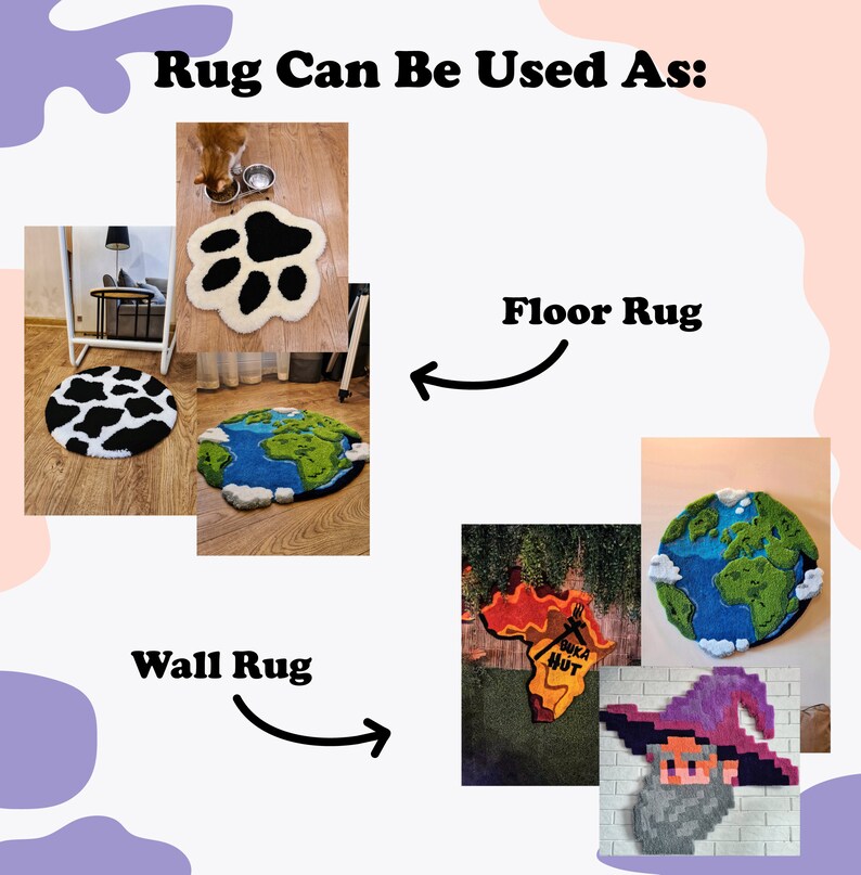 Rug Can be used not only as a floor mat, but also you can hang it on the wall, making unique wall art piece