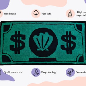 Rug is handmade, very soft, made with high quality materials and carpet adhesive. Easy cleaning and all rugs can be customized by your liking