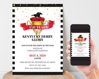 Kentucky Derby Party Invitation, Horse Race Editable Digital Invite, Derby Party Birthday Invitation, Run for the Roses Template in Canva