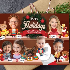 Carte de voeux de Noël photo drôle, jouets de Noël, carte de vœux de famille ou d'entreprise avec des visages, carte de Noël de famille ou d'équipe, fichier numérique