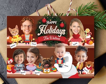Funny Photo Christmas Greeting Card, Christmas Toys Family or Company Holiday Card with Faces, Family or Team Christmas Card, Digital File