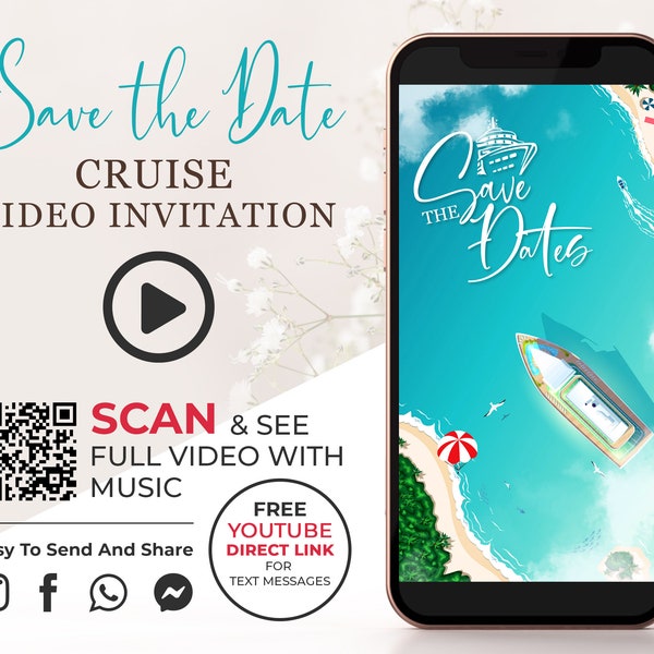 Cruise Save the Date Video Invitation, Cruise Wedding Digital Invite, Ocean Engagement Animated Announcement, Phone Video Invitation W1