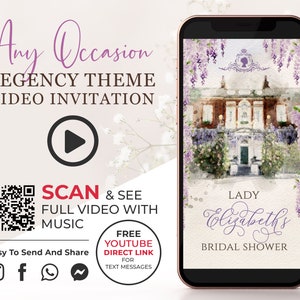 Regency Theme Bridal Shower Video Invitation, Wisteria Birthday Invite, Any Occasion Digital Video Invite, Animated Watercolor Card BSH1