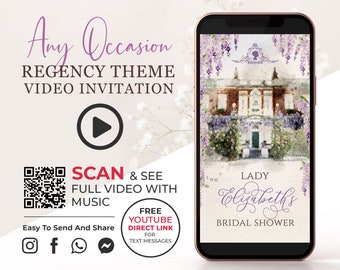 Regency Theme Bridal Shower Video Invitation, Wisteria Birthday Invite, Any Occasion Digital Video Invite, Animated Watercolor Card BSH1