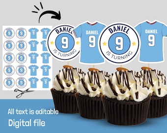 Soccer Jersey Cupcake Toppers Editable Template, Football Birthday Cupcake Toppers, Soccer Food Decoration, Print Futbol deco, Digital File