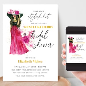 Kentucky Derby Bridal Shower Invitation, Derby Hat Party Editable Template, Derby Flowers Invitation, Run for the Roses Template in Canva