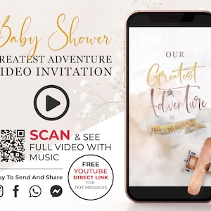 Our Greatest Adventure Baby Shower Video Invitation, Adventure Awaits Invite, Vintage Plane in Clouds Digital Video for Social Media BSH2