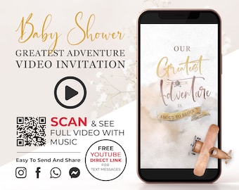 Our Greatest Adventure Baby Shower Video Invitation, Adventure Awaits Invite, Vintage Plane in Clouds Digital Video for Social Media BSH2