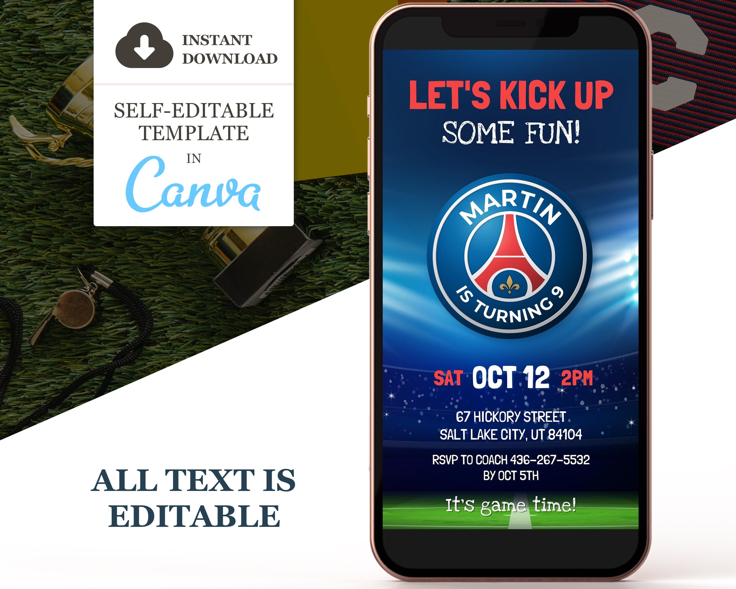 Paris Saint-germain Birthday Invitation PSG Soccer Electronic - Etsy