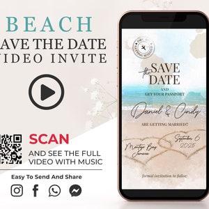 Strand Hochzeit Save the Date Video Einladung, Ziel Digital Video, Reise Animierte Save the Date Telefon Einladung, Sommer Meer Video W1